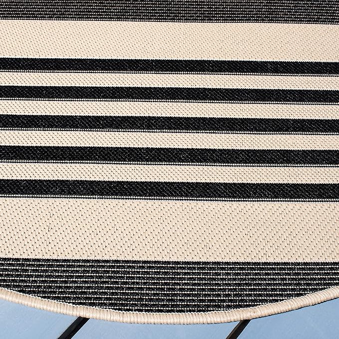 SAFAVIEH Courtyard Collection 7'10" Round Black/Bone CY6062 Stripe Indoor/ Outside Waterproof Easy cleansingPatio Backyard Mudroom Area Mat
