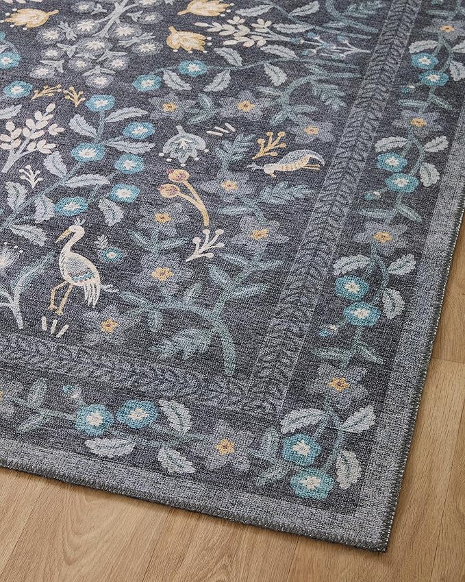 Loloi Rifle Paper Co. Maison Collection MAO-01 Nightingale Black 2'-6" x 12'-0", .19" Pile Height, Runner Rug