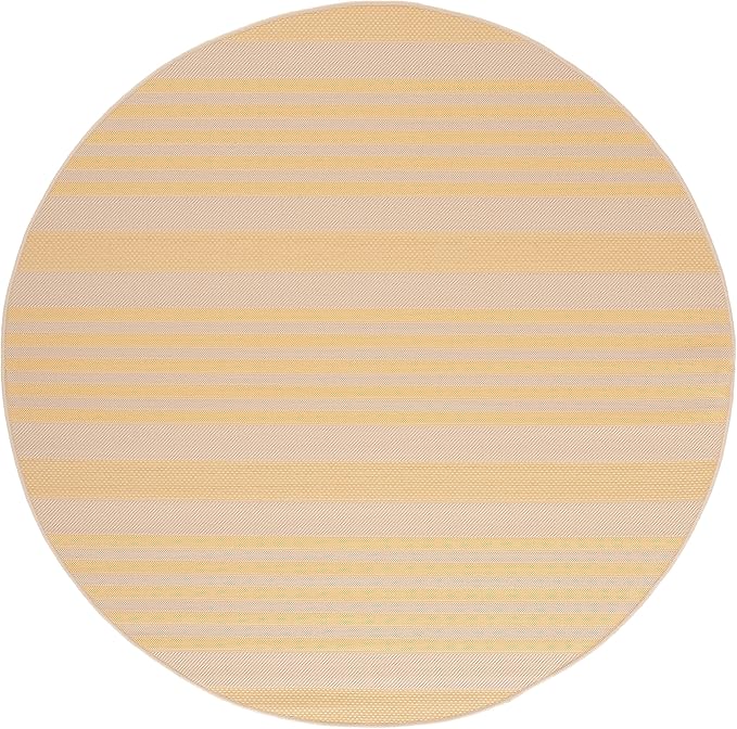 SAFAVIEH Courtyard Collection 6'7" Round Gold/Beige CY6062 Stripe Indoor/ Outside Waterproof Easy cleansingPatio Backyard Mudroom Area Mat