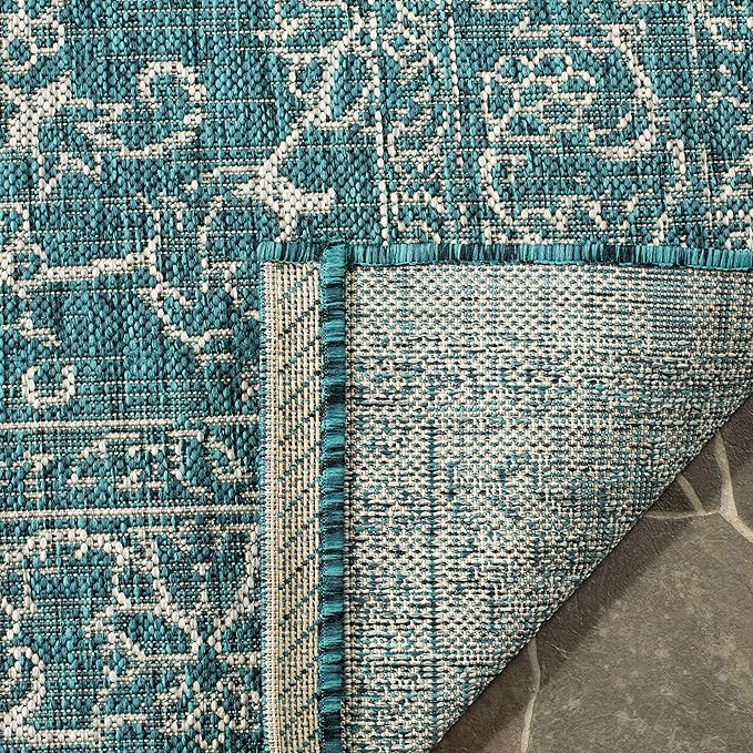 SAFAVIEH Washable Rug Outdoor Courtyard Collection - 9' Square, Turquoise, Non-Shedding & Easy Cleaning, Ideal for Patio, Backyard, Mudroom (CY8680-37221)