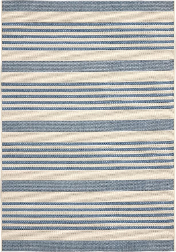 SAFAVIEH Washable Rug Outdoor Courtyard Collection - 6'7" x 9'6", Beige & Blue, Non-Shedding & Easy Cleaning, Ideal for Patio, Backyard, Mudroom (CY6062-233)