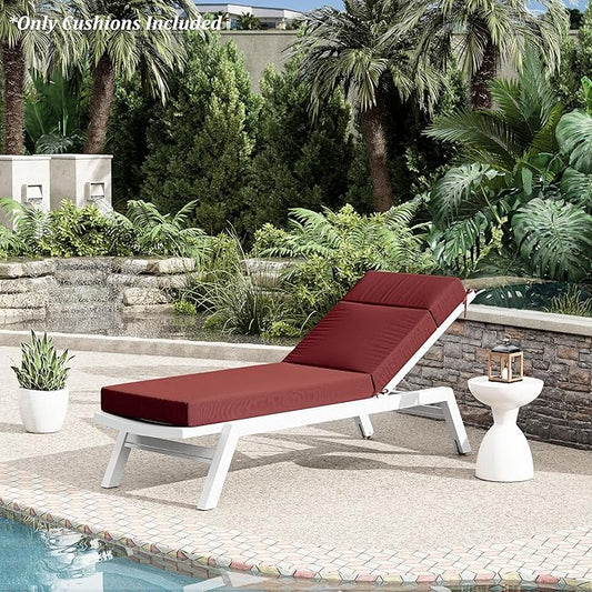 Chaise Lounge Cushion for Outdoor Furniture, Waterproof Fade and Tear Resistant Lounge Deck Chair Cushions for Patio Lawn Pool Resort Hotel