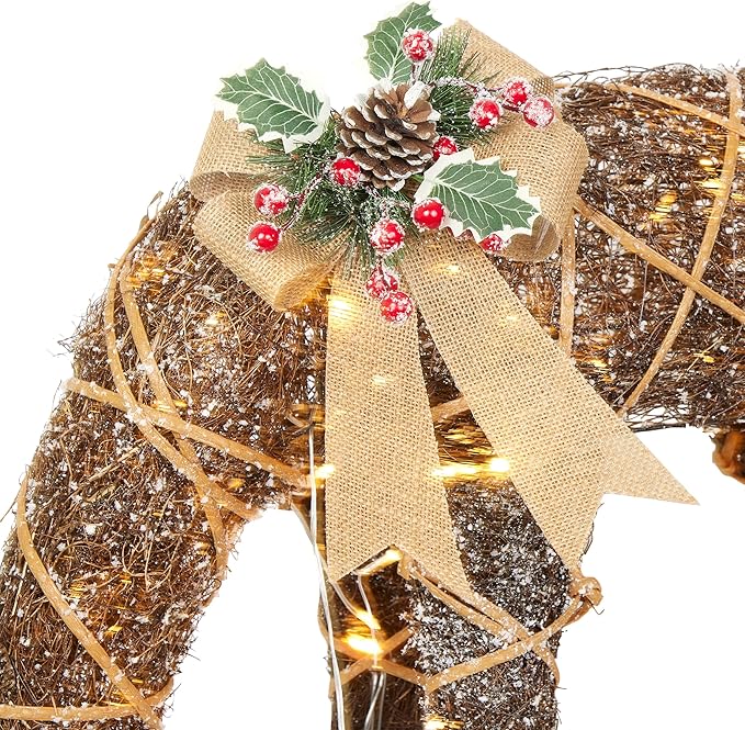 Alpine Corporation 29" Tall Natural Twig Wrapped Rattan Grazing Deer with Warm White LED Lights, Indoor/Outdoor Rustic Holiday Decoration, Brown