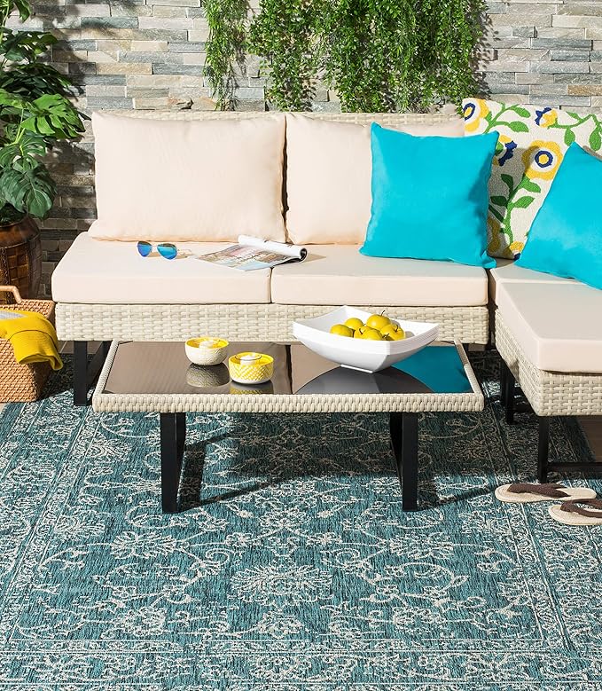 SAFAVIEH Washable Rug Outdoor Courtyard Collection - 2'3" x 6'7" Runner, Turquoise, Non-Shedding & Easy Cleaning, Ideal for Patio, Entryway, Mudroom, Hallway, Kitchen (CY8680-37221)