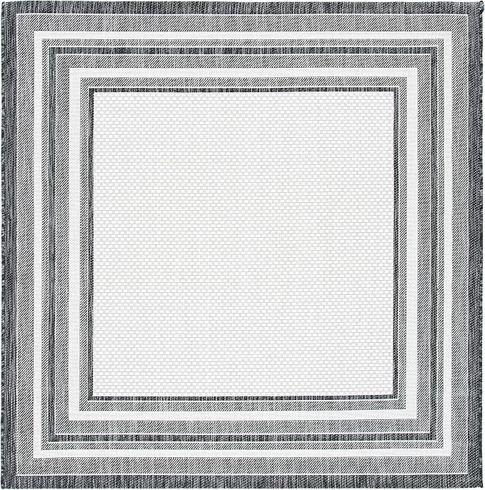 SAFAVIEH Washable Rug Outdoor Courtyard Collection - 6'7" Square, Ivory & Black, Non-Shedding & Easy Cleaning, Ideal for Patio, Backyard, Mudroom (CY8475-53712)