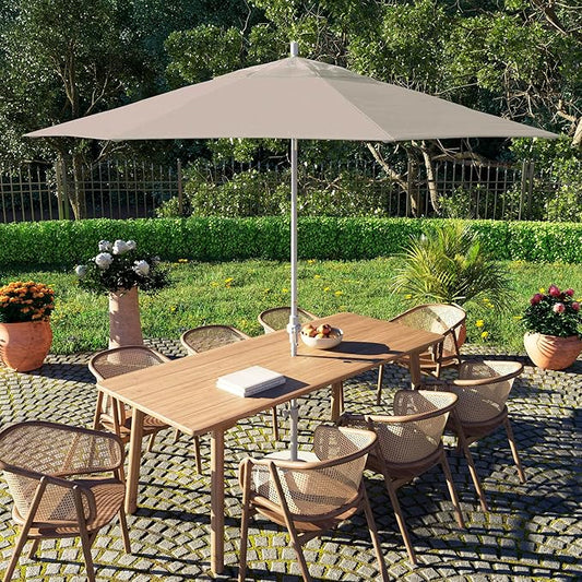 California Umbrella 11Ft Fiberglass Rib Patio Umbrella, Hand-Crank, Tilt-Collar, White Frame, Solution Dyed Beige Fabric