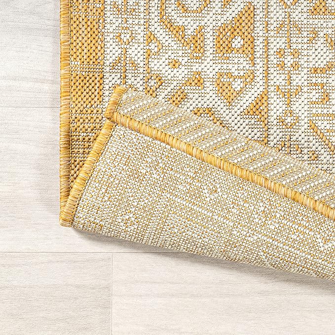 JONATHAN Y Medallion Weave Indoor Outdoor Runner Rug 2X10 Yellow/Cream, Sinjuri Textured for Backyard, Patio, Porch, Easy-Cleaning, High Traffic, Pet-Friendly, Non-Shedding (SMB101I-210)