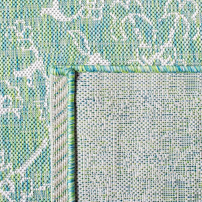 SAFAVIEH Washable Rug Outdoor Courtyard Collection - 4' Square, Green & Ivory, Non-Shedding & Easy Cleaning, Ideal for Patio, Backyard, Mudroom (CY8680-55721)