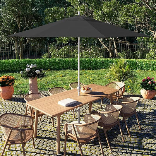 California Umbrella 11Ft Fiberglass Rib Patio Umbrella, Hand-Crank, Tilt-Collar, White Frame, Solution Dyed Black Fabric
