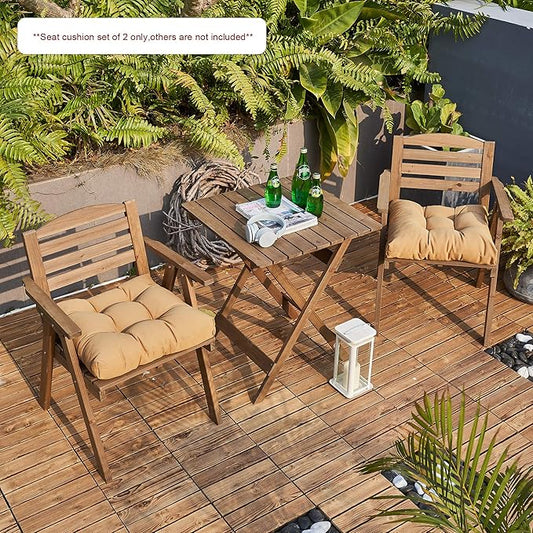 ARTPLANT Outdoor Dinning Seat Pads Cushions with Tie 19"x19"x4",Square Wicker Outdoor Tufted Chair Cushion,Set of 2,Light Brown