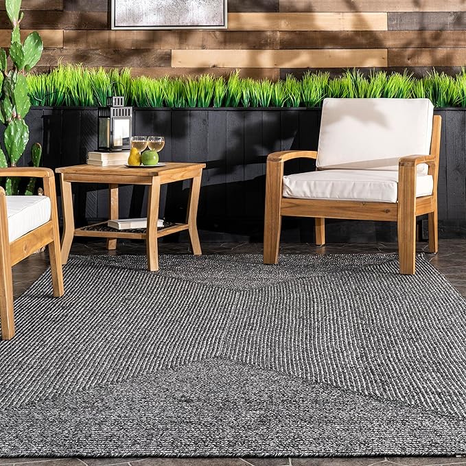 nuLOOM 5' x 8' Solid Hand Braided Indoor/Outdoor Area Rug, Pet-Friendly, High Traffic, Weather Resistant, for Patio, Balcony, Bedroom, Living Room, Dining Room, Wynn Charcoal