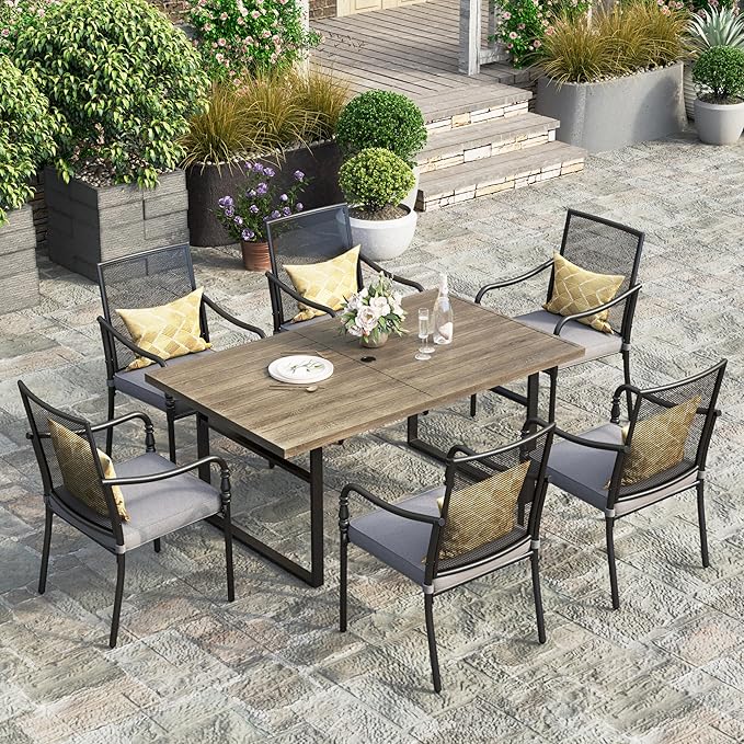HERA'S HOUSE Outdoor Patio Chairs Set of 4, Garden Lawn Backyard Metal Dining Chairs with Arms and Seat Cushions
