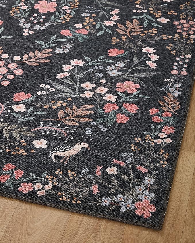 Loloi Rifle Paper Co. Maison Collection MAO-04 Tuileries Black 3'-0" x 3'-0" Round, .19" Pile Height, Accent Rug