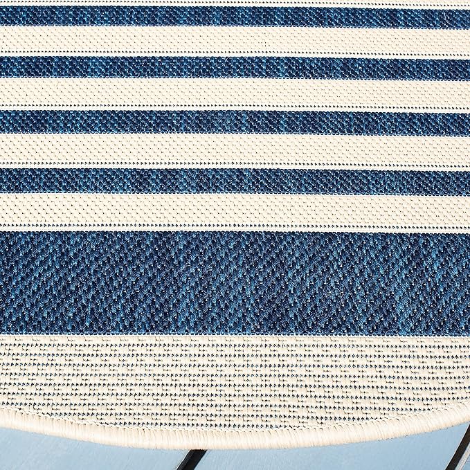 SAFAVIEH Washable Rug Outdoor Courtyard Collection - 5'3" Round, Navy & Beige, Non-Shedding & Easy Cleaning, Ideal for Patio, Backyard, Mudroom (CY6062-268)