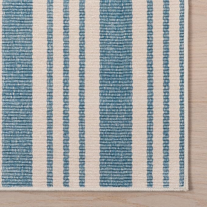 Dash & Albert Talos Blue Machine Washable Rug, 5 X 8 Feet, Blue/Ivory Stripe Pattern