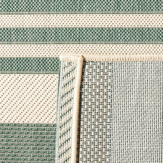 SAFAVIEH Washable Rug Outdoor Courtyard Collection - 5'3" Square, Beige & Dark Green, Non-Shedding & Easy Cleaning, Ideal for Patio, Backyard, Mudroom (CY6062-322)