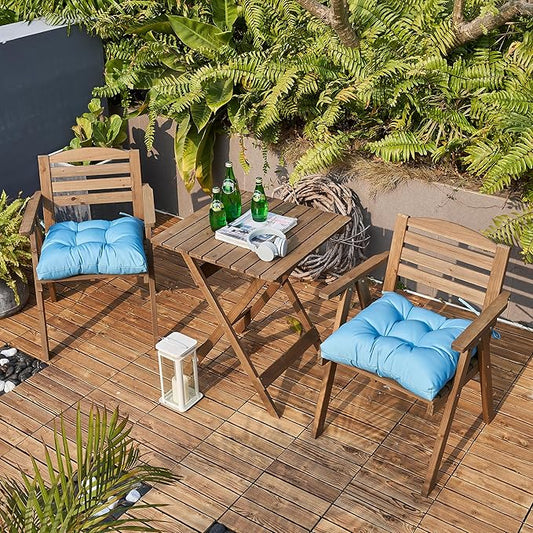 ARTPLAN Outdoor Chair Cushions,Set of 4,19"x19"x4" Patio Seat Pad Cushions with Ties,Wicker Tufed Outdoor Cushions for Patio Furniture,Sky Blue