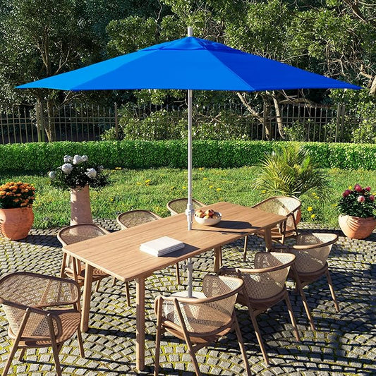 California Umbrella 11Ft Fiberglass Rib Patio Umbrella, Hand-Crank, Tilt-Collar, White Frame, Solution Dyed Royal Blue Fabric