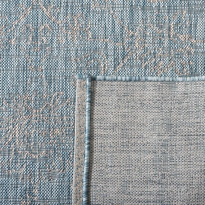 SAFAVIEH Washable Rug Outdoor Courtyard Collection - 2'3" x 8' Runner, Aqua Blue & Grey, Non-Shedding & Easy Cleaning, Ideal for Patio, Entryway, Mudroom, Hallway, Kitchen (CY8680-37121)