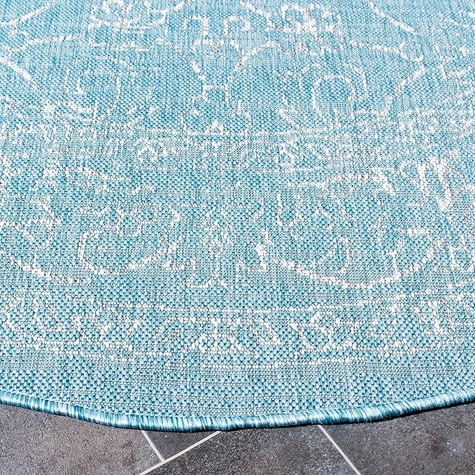 SAFAVIEH Courtyard Collection 6'7" Round Brown / Ivory CY8680 Indoor/-Outdoor-Waterproof Easy-Cleaning Patio Backyard Mudroom Area-Rug