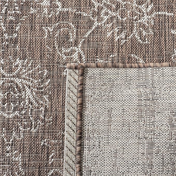 SAFAVIEH Washable Rug Outdoor Courtyard Collection - 6'7" Square, Brown & Ivory, Non-Shedding & Easy Cleaning, Ideal for Patio, Backyard, Mudroom (CY8680-36321)