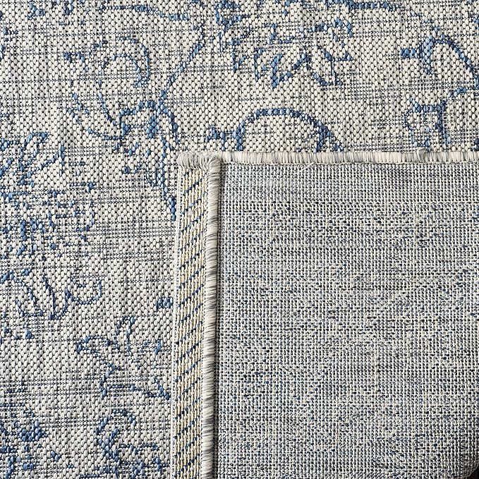 SAFAVIEH Washable Rug Outdoor Courtyard Collection - 2'3" x 5', Grey & Navy, Non-Shedding & Easy Cleaning, Ideal for Patio, Front Door, Entryway, Mudroom, Doormat (CY8680-36812)
