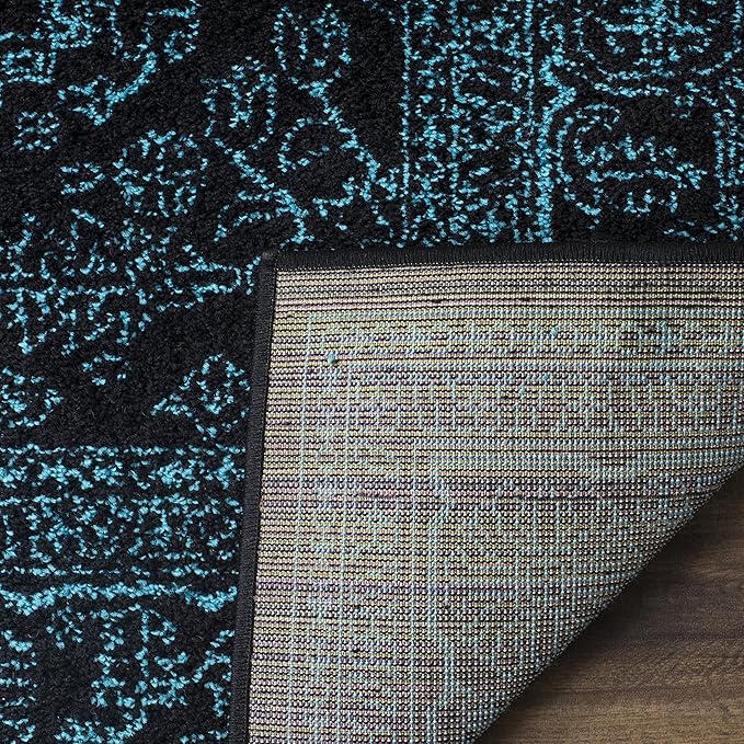 SAFAVIEH Adirondack Collection Area Rug - 6' Square, Black & Teal, Oriental Medallion Design, Non-Shedding & Easy Care, Ideal for High Traffic Areas in Living Room, Bedroom (ADR108K)