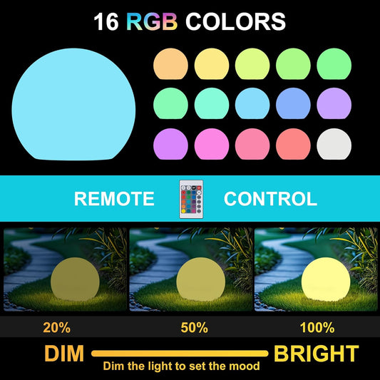 12 Inch Solar Ball Light, Solar Rechargeable Globe Light,16 RGB Colors and Dimmable Globe Light with Remote,Decor for Patio,Garden,Yard,Beach,Pathway,Party Decorative Lighting