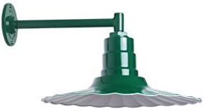 Steel Lighting Co. Highland Park Barn Light | Outdoor Wall Mounted | 16 inch Radial Wave | 11 inch Straight Arm | Vintage Style Made in America | Green Exterior/White Interior