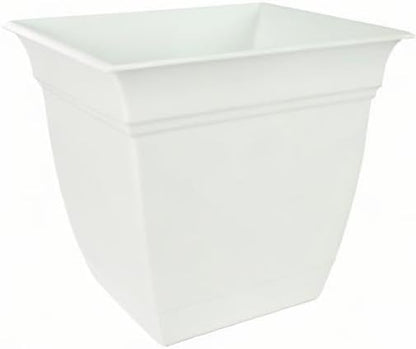 The HC Companies Eclipse Square Plastic Planter w/Attached Saucer - Outdoor & Indoor Plant Pot with Drainage Holes - Lightweight, UV-Resistant Plastic Pots for Plants (10" White, Pack of 1)