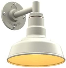 Steel Lighting Co. | Dusk to Dawn | Hawthorne Barn Light | Outdoor Wall Mounted | 8 in Dome | 6 in Straight Arm| Small Farmhouse Light Made in America | Cream/Brass