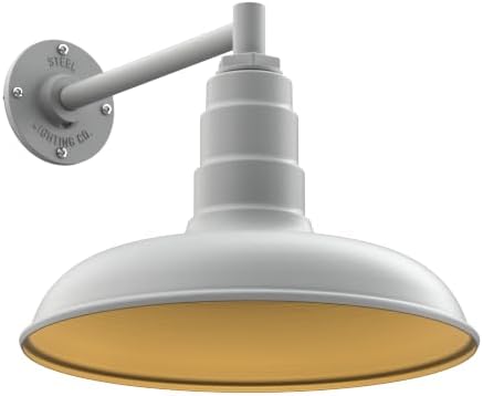 Steel Lighting Co. Topanga Barn Light | Outdoor Wall Mounted | 14 inch Dome | 11" Straight Arm | Farmhouse Garage Light Made in America | Modern Gray Exterior/Brass Interior