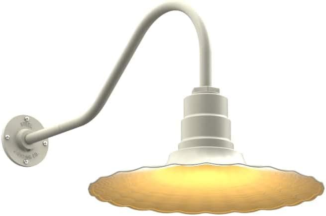 Steel Lighting Co. Highland Park Barn Light | Outdoor Wall Mounted | 16 inch Radial Wave | 23" Gooseneck | Vintage Style Made in America | Cream Exterior/Brass Interior