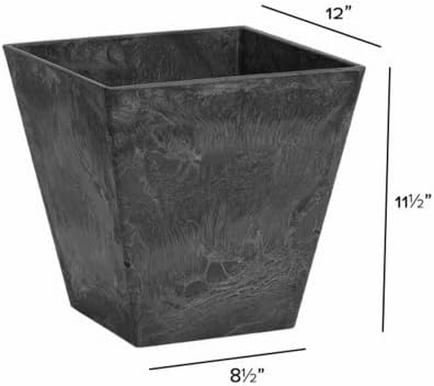 ArtStone Root & Vessel, Black, 35128 Ella Square Planter, 12, Inch
