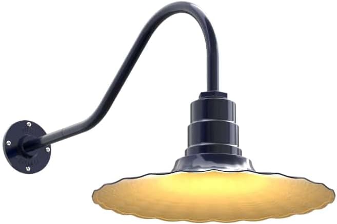 Steel Lighting Co. Highland Park Barn Light | Outdoor Wall Mounted | 16 inch Radial Wave | 23" Gooseneck | Vintage Style Made in America | Navy Blue Exterior/Brass Interior