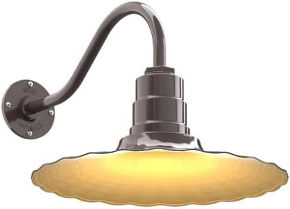 Steel Lighting Co. Highland Park Barn Light | Outdoor Wall Mounted | 16 inch Radial Wave | 16" Gooseneck | Vintage Style Made in America | Dark Bronze Exterior/Brass Interior