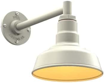 Steel Lighting Co. | Dusk to Dawn | Hawthorne Barn Light | Outdoor Wall Mounted | 8 in Dome | 11 inch Straight Arm| Small Farmhouse Light Made in America | Cream/Brass