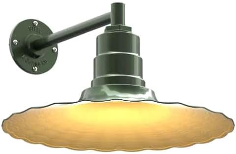 Steel Lighting Co. Highland Park Barn Light | Outdoor Wall Mounted | 16 inch Radial Wave | 11" Straight Arm | Vintage Style Made in America | Hunter Green Exterior/Brass Interior