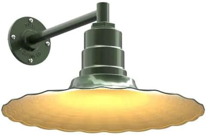 Steel Lighting Co. Highland Park Barn Light | Outdoor Wall Mounted | 16 inch Radial Wave | 11" Straight Arm | Vintage Style Made in America | Hunter Green Exterior/Brass Interior