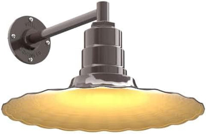 Steel Lighting Co. Highland Park Barn Light | Outdoor Wall Mounted | 16 inch Radial Wave | 11" Straight Arm | Vintage Style Made in America | Dark Bronze Exterior/Brass Interior