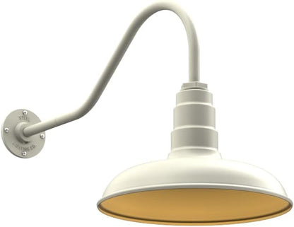 Steel Lighting Co. Topanga Barn Light | Outdoor Wall Mounted | 14 inch Dome | 23" Gooseneck | Farmhouse Garage Light Made in America | Cream Exterior/Brass Interior