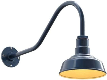 Steel Lighting Co. | Dusk to Dawn | Hawthorne Barn Light | Outdoor Wall Mounted | 8 in Dome | 23 inch Gooseneck| Small Farmhouse Light Made in America | Gray Blue/Brass