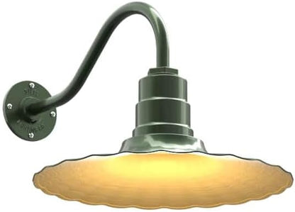 Steel Lighting Co. Highland Park Barn Light | Outdoor Wall Mounted | 16 inch Radial Wave | 16" Gooseneck | Vintage Style Made in America | Hunter Green Exterior/Brass Interior