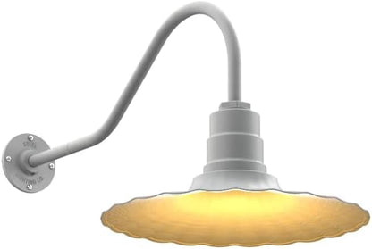Steel Lighting Co. Highland Park Barn Light | Outdoor Wall Mounted | 16 inch Radial Wave | 23" Gooseneck | Vintage Style Made in America | Modern Gray Exterior/Brass Interior