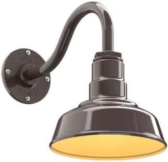 Steel Lighting Co. | Dusk to Dawn | Hawthorne Barn Light | Outdoor Wall Mounted | 8 in Dome | 11 inch Gooseneck| Small Farmhouse Light Made in America | Dark Bronze/Brass