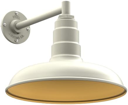 Steel Lighting Co. Topanga Barn Light | Outdoor Wall Mounted | 14 inch Dome | 11" Straight Arm | Farmhouse Garage Light Made in America | Cream Exterior/Brass Interior