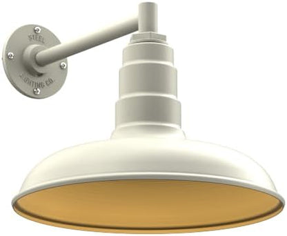Steel Lighting Co. Topanga Barn Light | Outdoor Wall Mounted | 14 inch Dome | 11" Straight Arm | Farmhouse Garage Light Made in America | Cream Exterior/Brass Interior