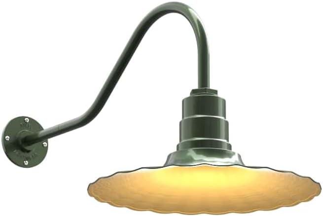 Steel Lighting Co. Highland Park Barn Light | Outdoor Wall Mounted | 16 inch Radial Wave | 23" Gooseneck | Vintage Style Made in America | Hunter Green Exterior/Brass Interior