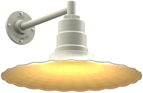 Steel Lighting Co. Highland Park Barn Light | Outdoor Wall Mounted | 16 inch Radial Wave | 11" Straight Arm | Vintage Style Made in America | Cream Exterior/Brass Interior