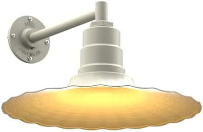 Steel Lighting Co. Highland Park Barn Light | Outdoor Wall Mounted | 16 inch Radial Wave | 11" Straight Arm | Vintage Style Made in America | Cream Exterior/Brass Interior